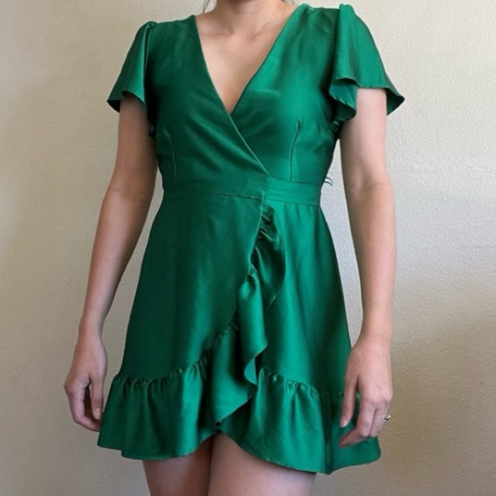 Emerald satin wrap dress NWT